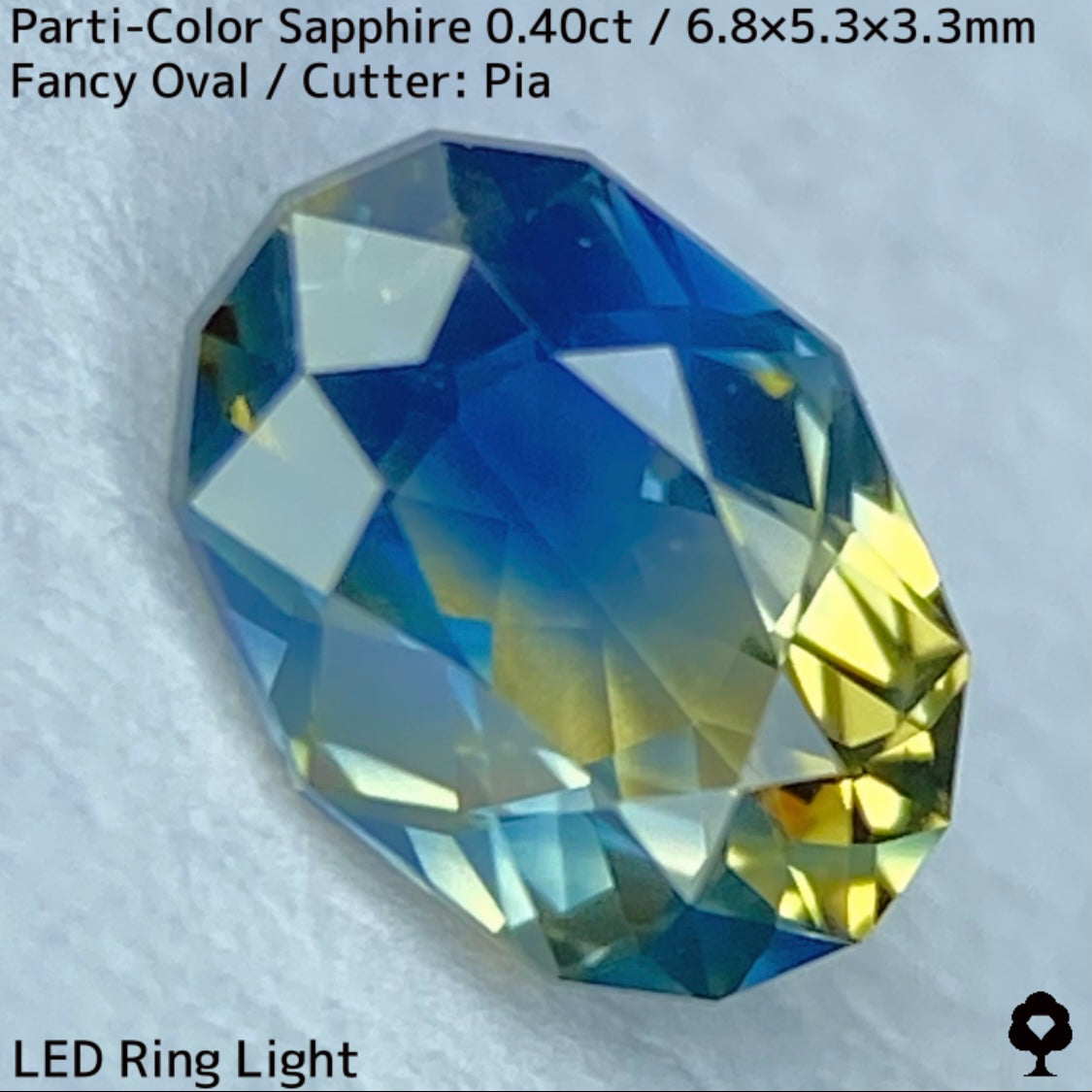 カンチャナブリー産パーティカラーサファイア0.40ct★鮮やかなイエローにシルキーブルーの色だまり