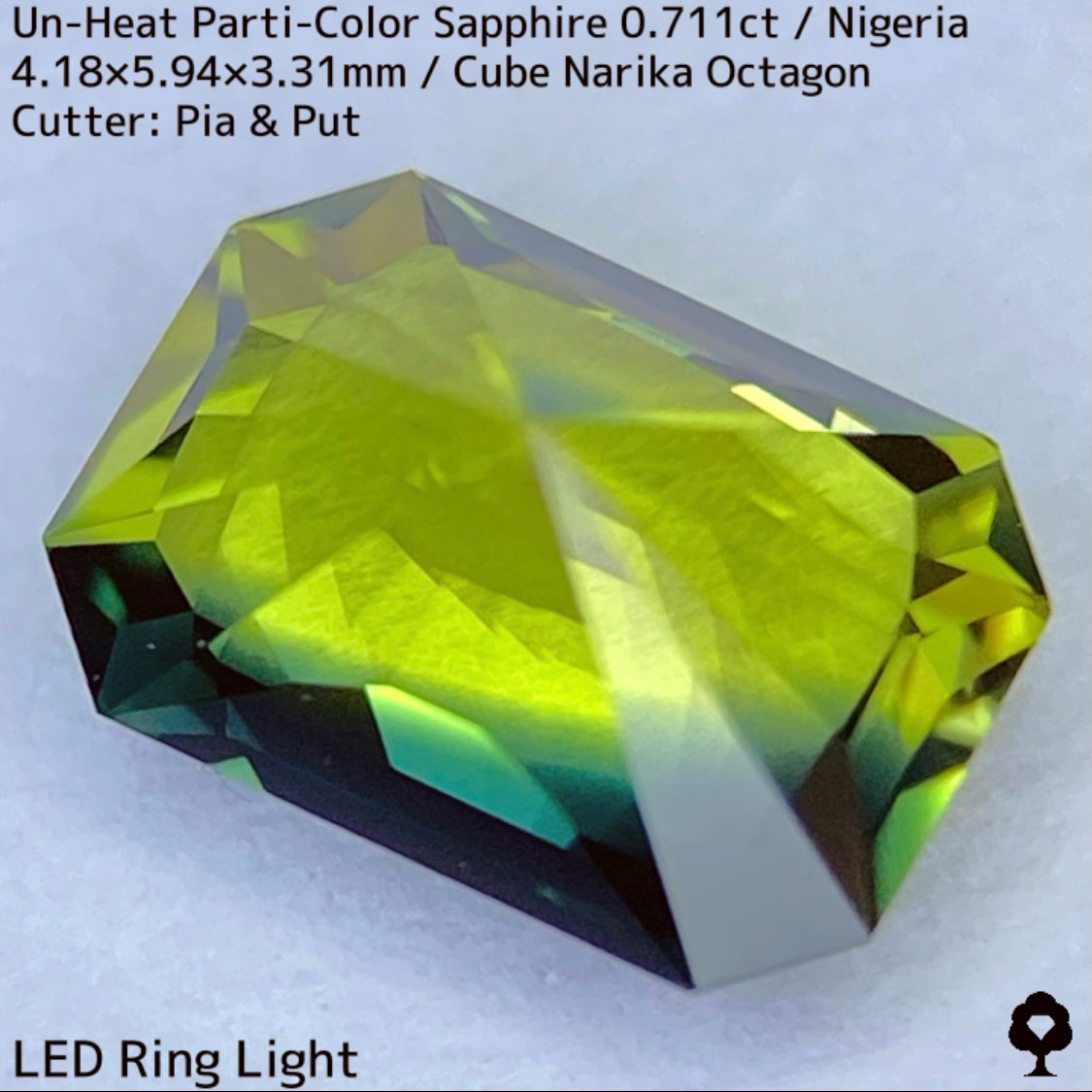 ナイジェリア産非加熱パーティカラーサファイア0.711ct★ 鮮やかなイエローに深いインディゴが入った縦バイカラー