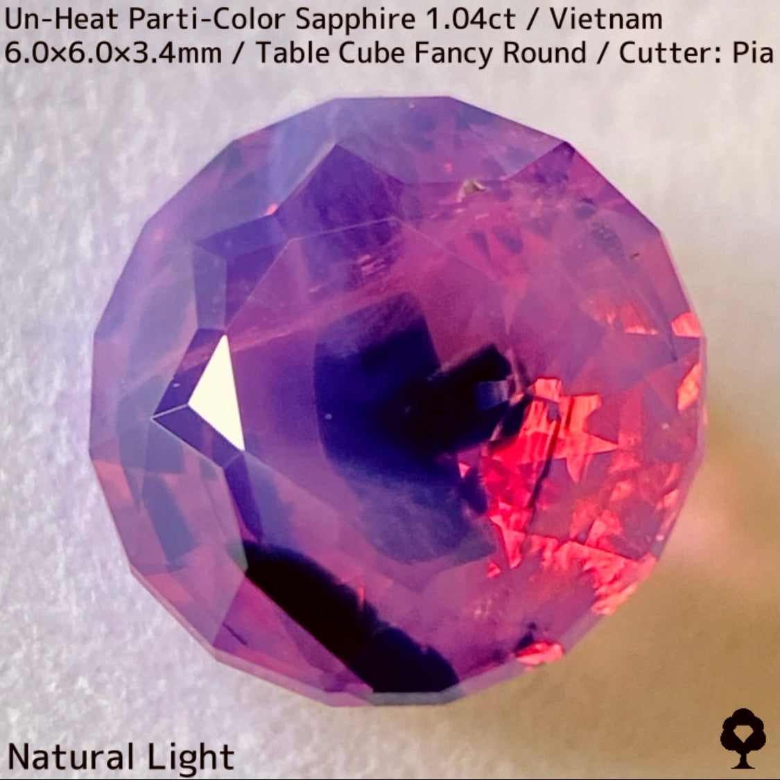 ベトナム産非加熱パーティカラーサファイア1.046ct★ベトナム産の面白さが詰まったシルキーネオン放つ1ctアップ
