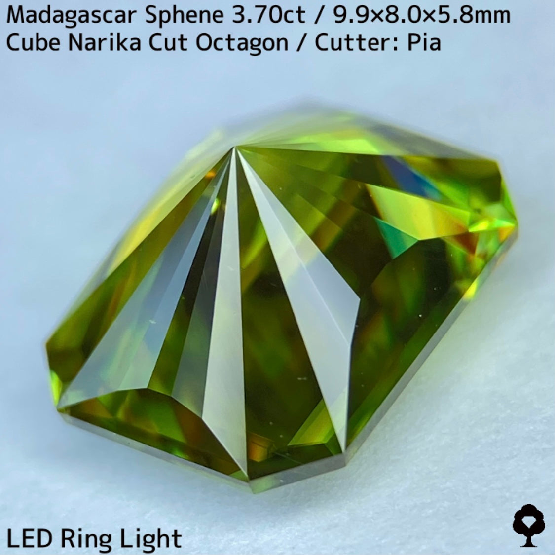 マダガスカル産スフェーン3.704ct★冴え渡るイエローイッシュグリーンのキューブナリカーオクタゴン