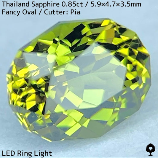 タイ産サファイア0.85ct★バンカチャらしいパーティライムカラーにファイアー彩る美結晶