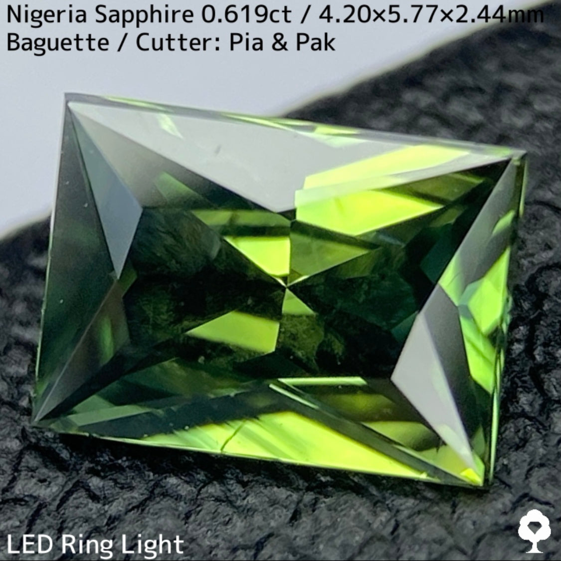 ナイジェリア産サファイア0.619ct★イエローとブルーの混ざり合いを楽しむシャープバゲット
