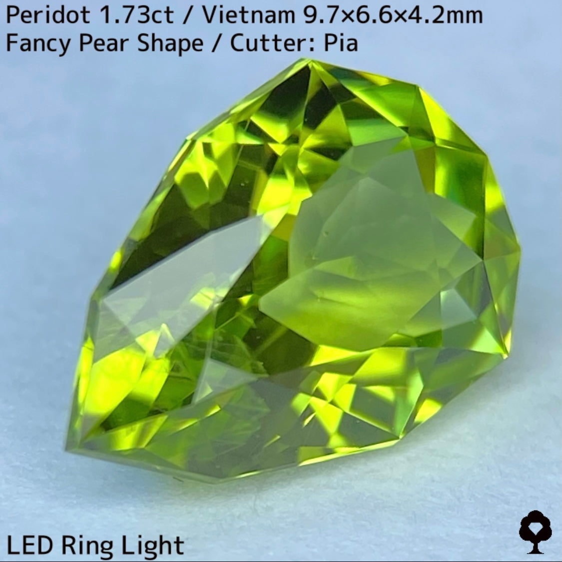 ベトナム産ペリドット1.73ct★リリーパッド入りのファイアーチラつく美色ファンシーペアシェイプ