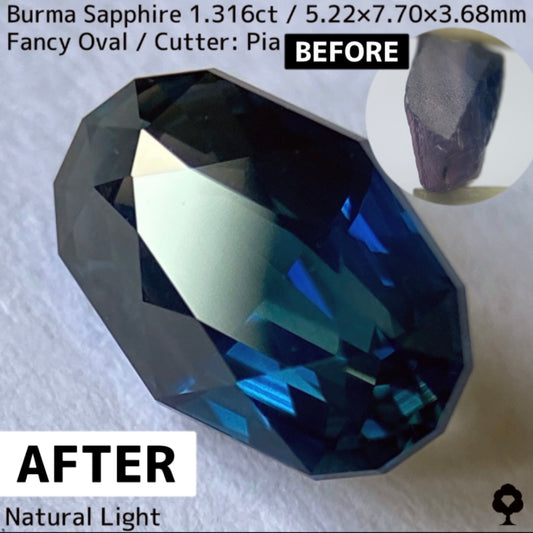 ビルマ産サファイア1.316ct★原石からつくった絶妙な色合いとシルキーさの色だまりが面白い逸品