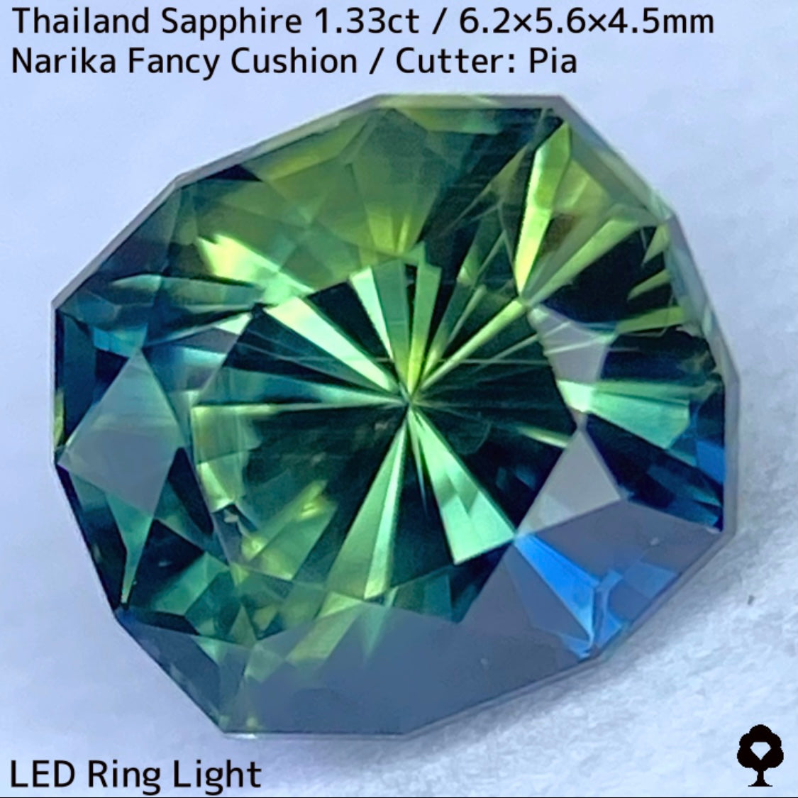 タイ産サファイア1.33ct★ブルー・グリーン・イエローの深いパーティ感のある秒針のような鋭い煌めき放つリバーシブルな一石