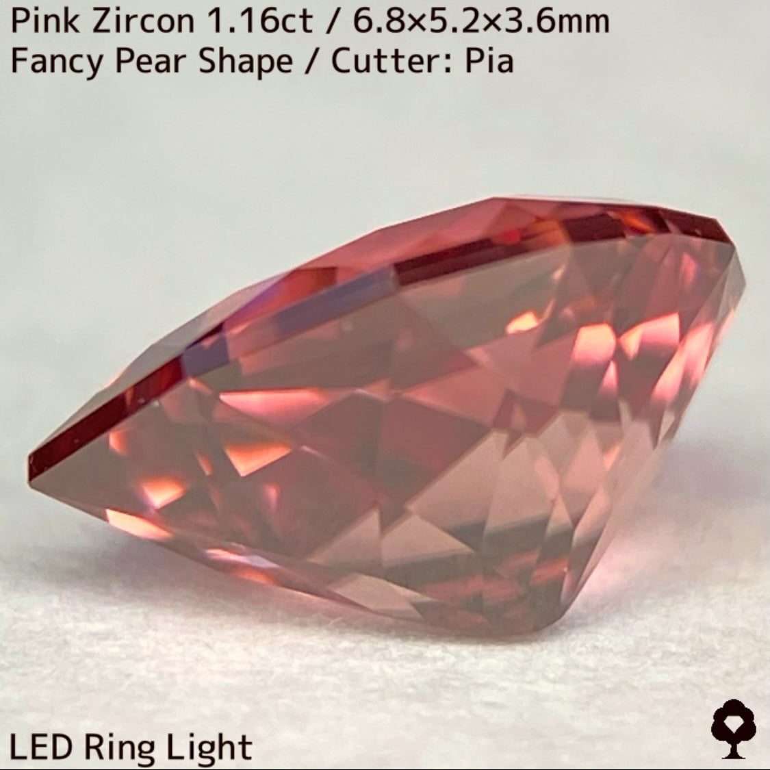 妖艶に色の混ざり合うピンクにファイアー彩るファンシーペアシェイプ★ピンクジルコン1.16ct