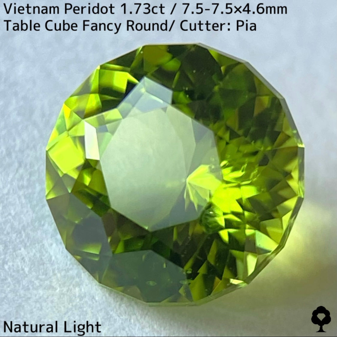 ベトナム産ペリドット1.73ct★リリーパッド浮かぶ万華鏡のような美しいフラワーカット美色結晶
