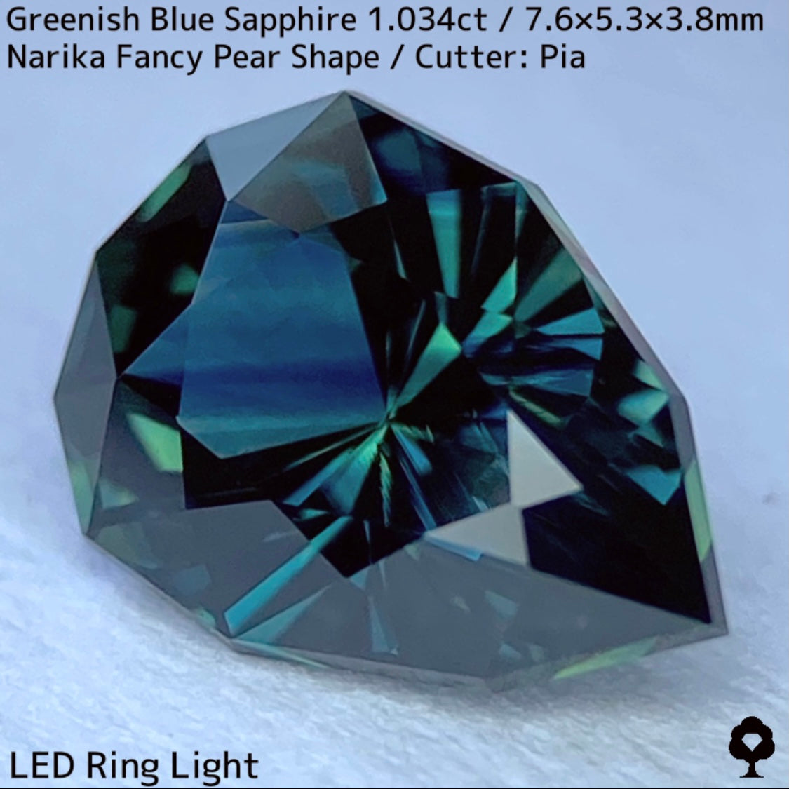 グリニッシュブルーサファイア1.034ct★美ティールブルーのナリカーカットの鋭い煌めき