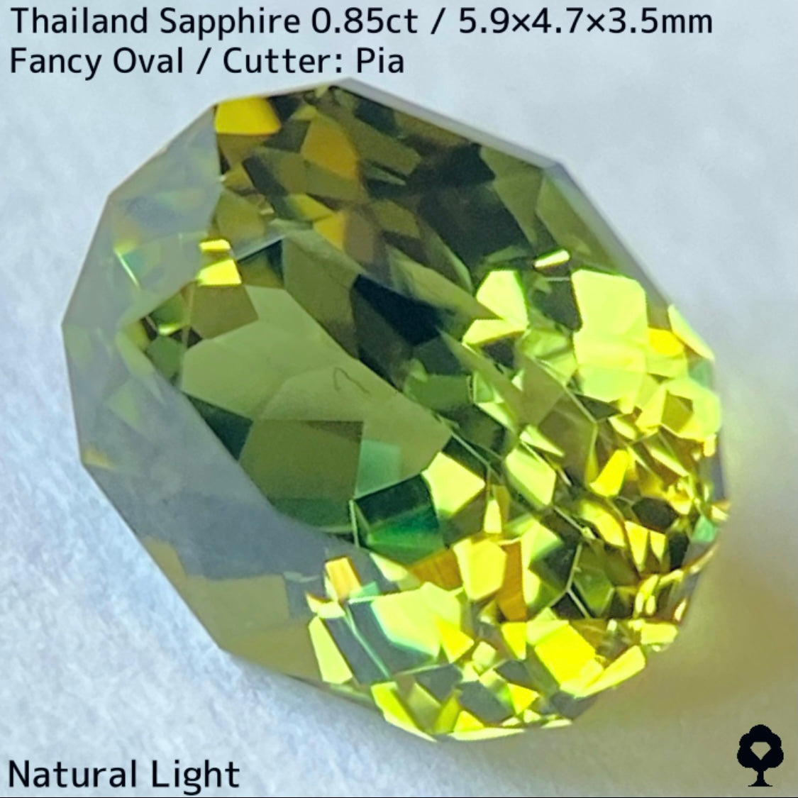 タイ産サファイア0.85ct★バンカチャらしいパーティライムカラーにファイアー彩る美結晶