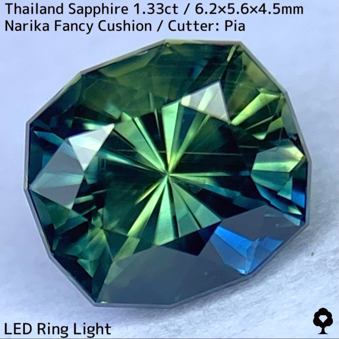 タイ産サファイア1.33ct★ブルー・グリーン・イエローの深いパーティ感のある秒針のような鋭い煌めき放つリバーシブルな一石