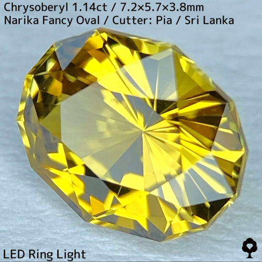 【お客さま専用】クリソベリル1.14ct★曇りなき美結晶から王道ゴールドの鋭いナリカーカットの煌めき