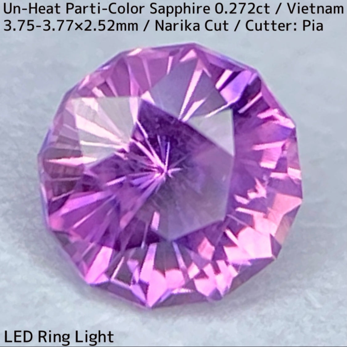 ベトナム産非加熱サファイア0.272ct★可愛いシルキーピンクにブルーの色だまりでパープリッシュなナリカーカット