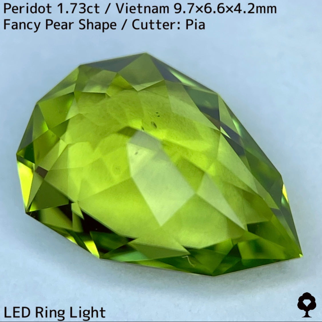 ベトナム産ペリドット1.73ct★リリーパッド入りのファイアーチラつく美色ファンシーペアシェイプ