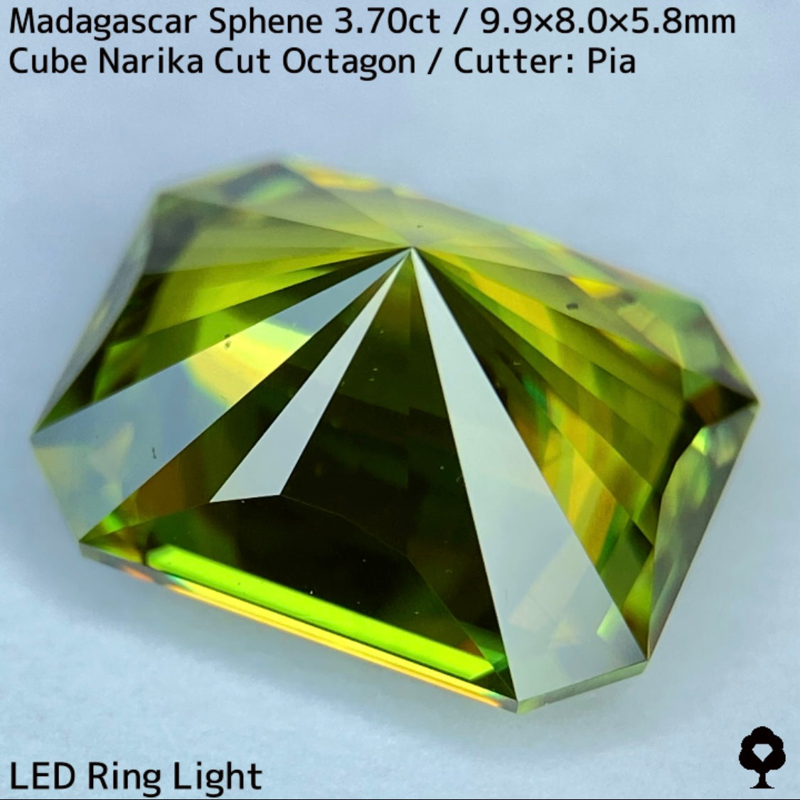 マダガスカル産スフェーン3.704ct★冴え渡るイエローイッシュグリーンのキューブナリカーオクタゴン