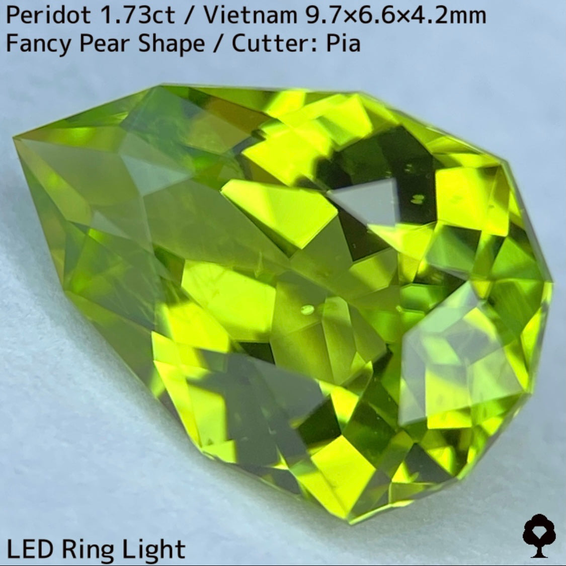 ベトナム産ペリドット1.73ct★リリーパッド入りのファイアーチラつく美色ファンシーペアシェイプ