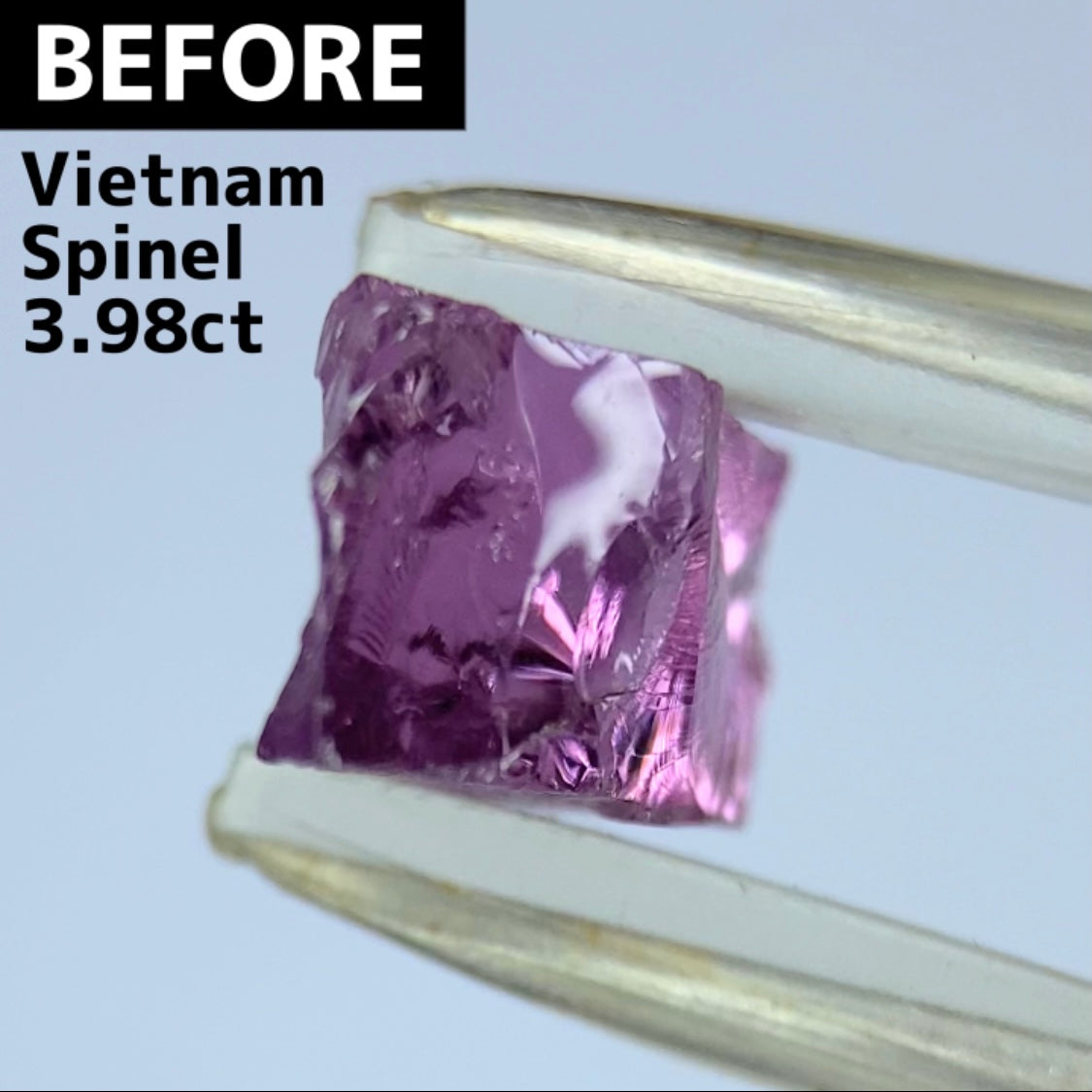 ベトナム産スピネル1.489ct★妖艶なピンキッシュパープルの超美結晶原石の形を生かしたシザースのあやとりカット