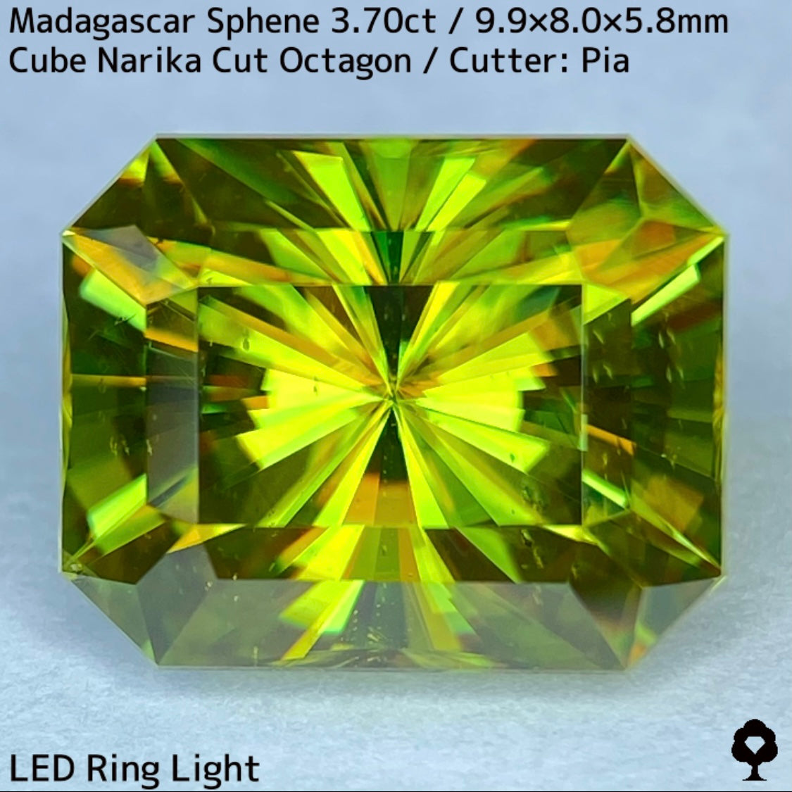 マダガスカル産スフェーン3.704ct★冴え渡るイエローイッシュグリーンのキューブナリカーオクタゴン