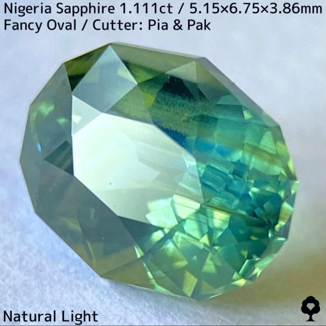 ナイジェリア産サファイア1.111ct★ゴールドのラインが美しいたまらなく面白いシルキーブルーイッシュグリーン