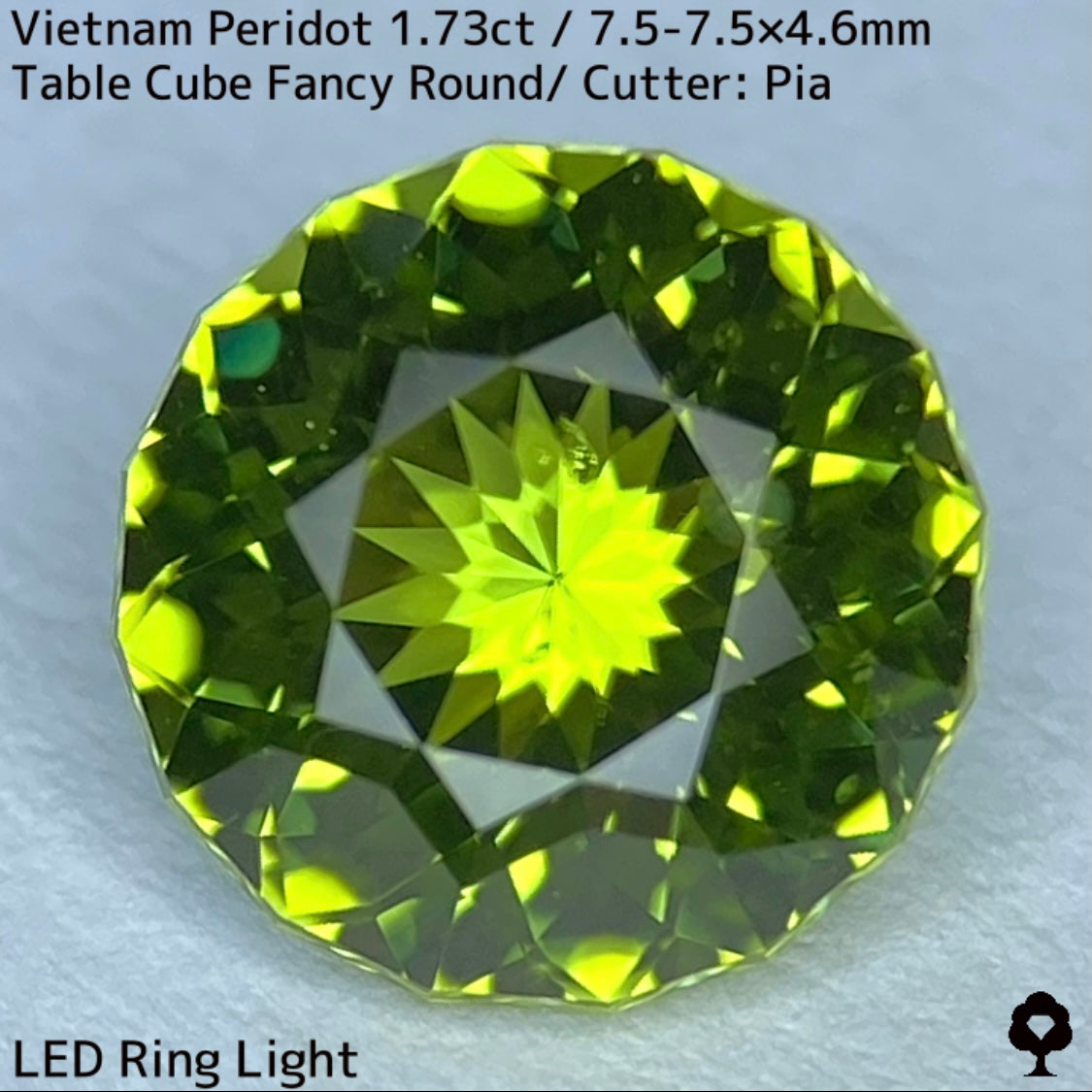 ベトナム産ペリドット1.73ct★リリーパッド浮かぶ万華鏡のような美しいフラワーカット美色結晶