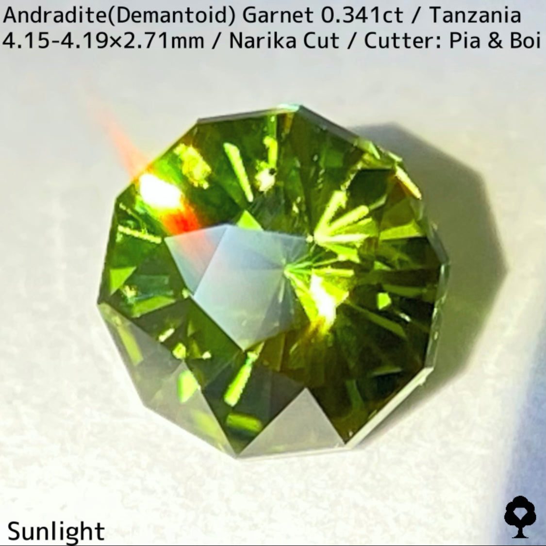 タンザニア産アンドラダイト(デマントイド)ガーネット0.341ct★希少産地の曇りなき美色美結晶の抜群カット