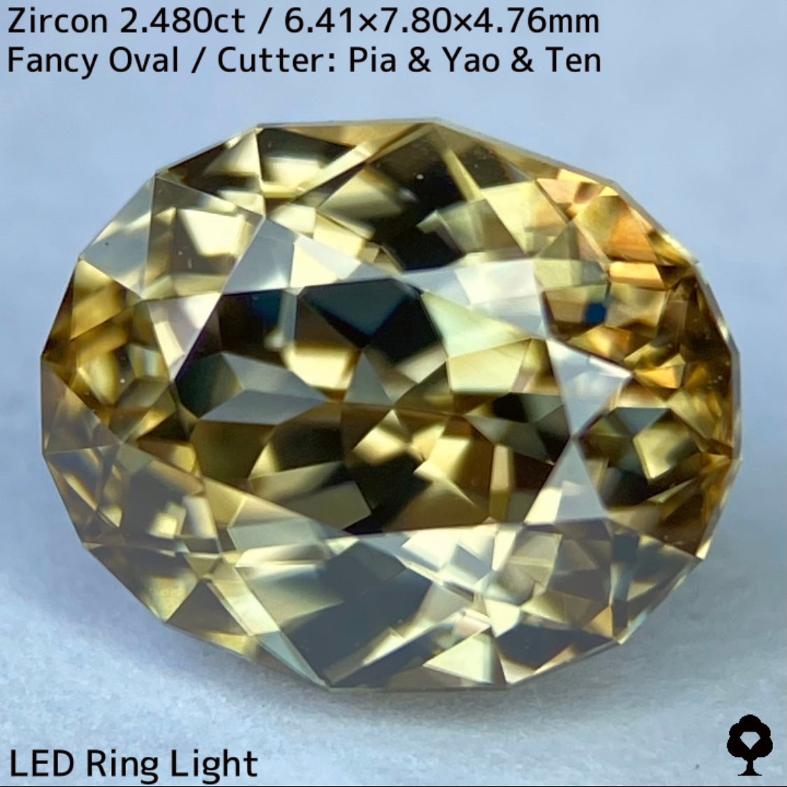 【ご当選者さま専用】ジルコン2.480ct★ゴールドの中に青の色だまりあるグリーンの煌めき放つ面白い1石