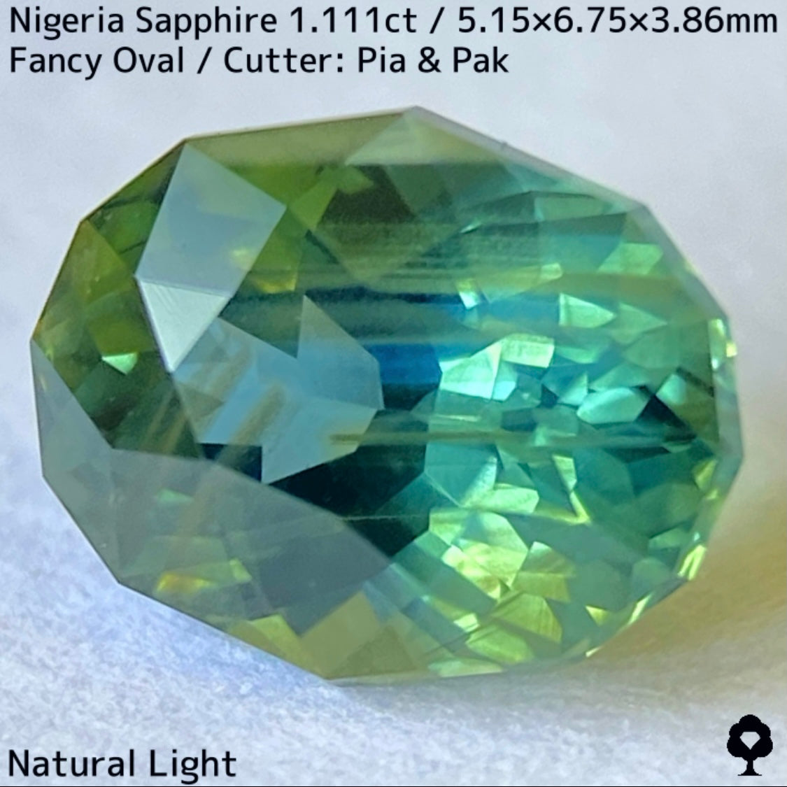 ナイジェリア産サファイア1.111ct★ゴールドのラインが美しいたまらなく面白いシルキーブルーイッシュグリーン