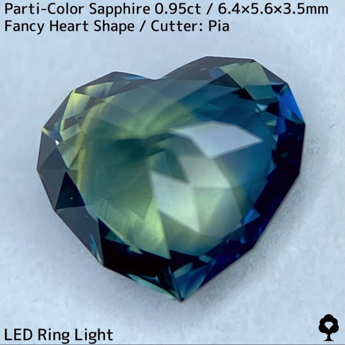 パーティカラーサファイア0.95ct★イエローからパープル感じるブルーまでのカラフルなパーティ感美しいレアファンシーハート