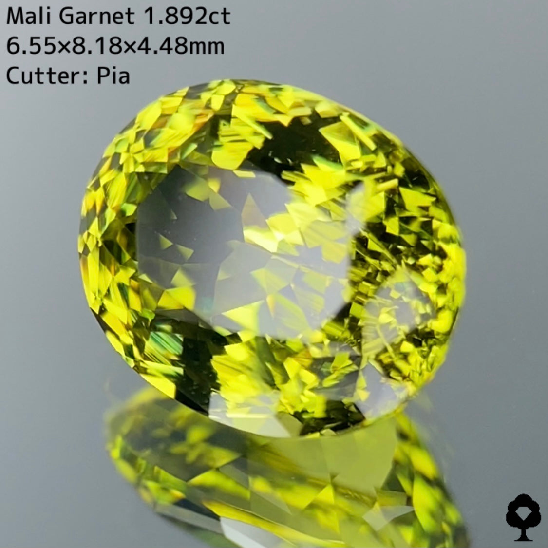 マリガーネット1.892ct★2ctに迫る大きさの絶品結晶はテーブルキューブカットで激レアなペリドットカラー