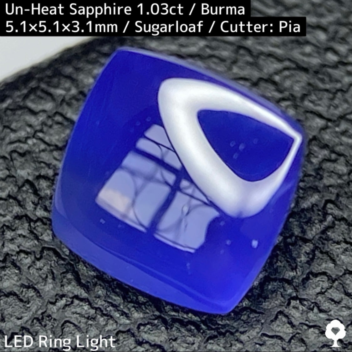 ビルマ産非加熱サファイア1.03ct★カット石品質の希少な結晶をあえてカボションにした可愛すぎるシュガーローフ