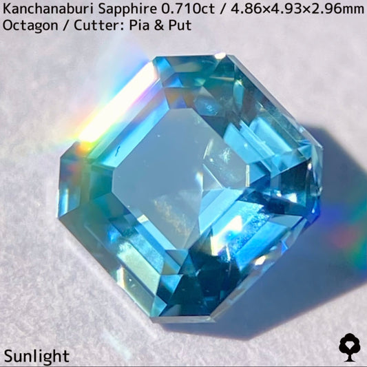 【ご当選者さま専用】カンチャナブリー産サファイア0.710ct★ライトカラーならではの凄まじいファイアー楽しめるシンプルオクタゴンの美結晶