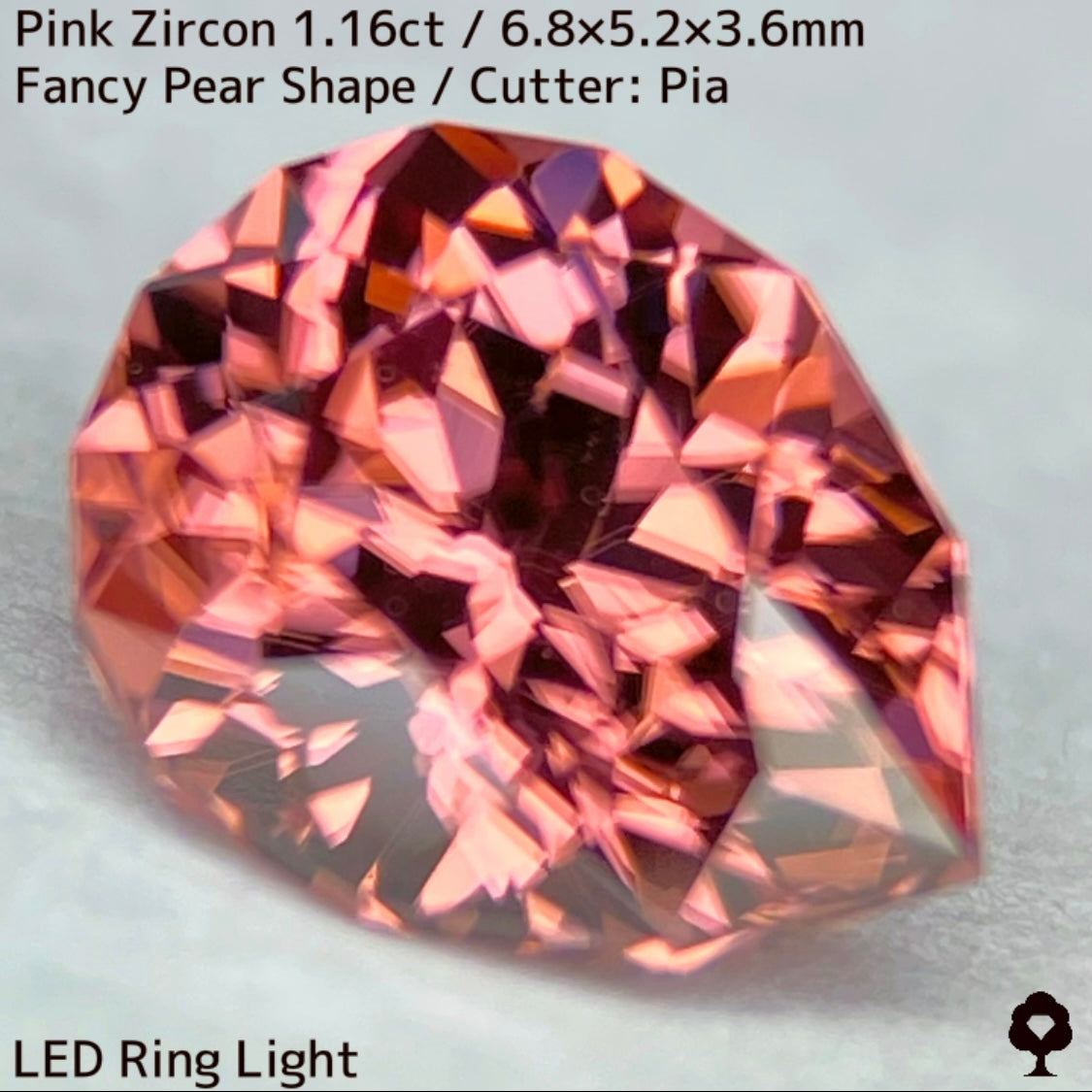 妖艶に色の混ざり合うピンクにファイアー彩るファンシーペアシェイプ★ピンクジルコン1.16ct