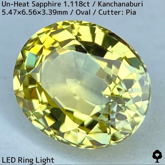 カンチャナブリー産非加熱サファイア1.118ct★弾けるライトグリニッシュイエローの強く美しい煌めき
