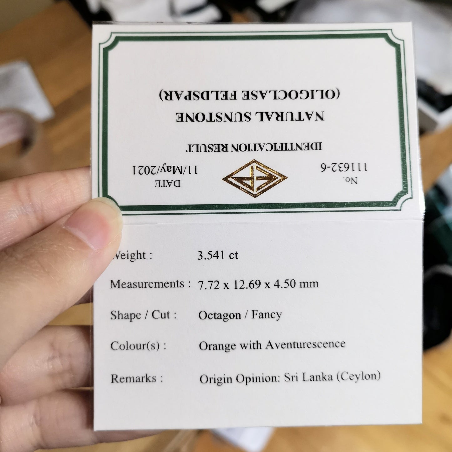 サンストーン 3.541ct / ファセットカットはラスト。カッター"師匠”による独創的ルース