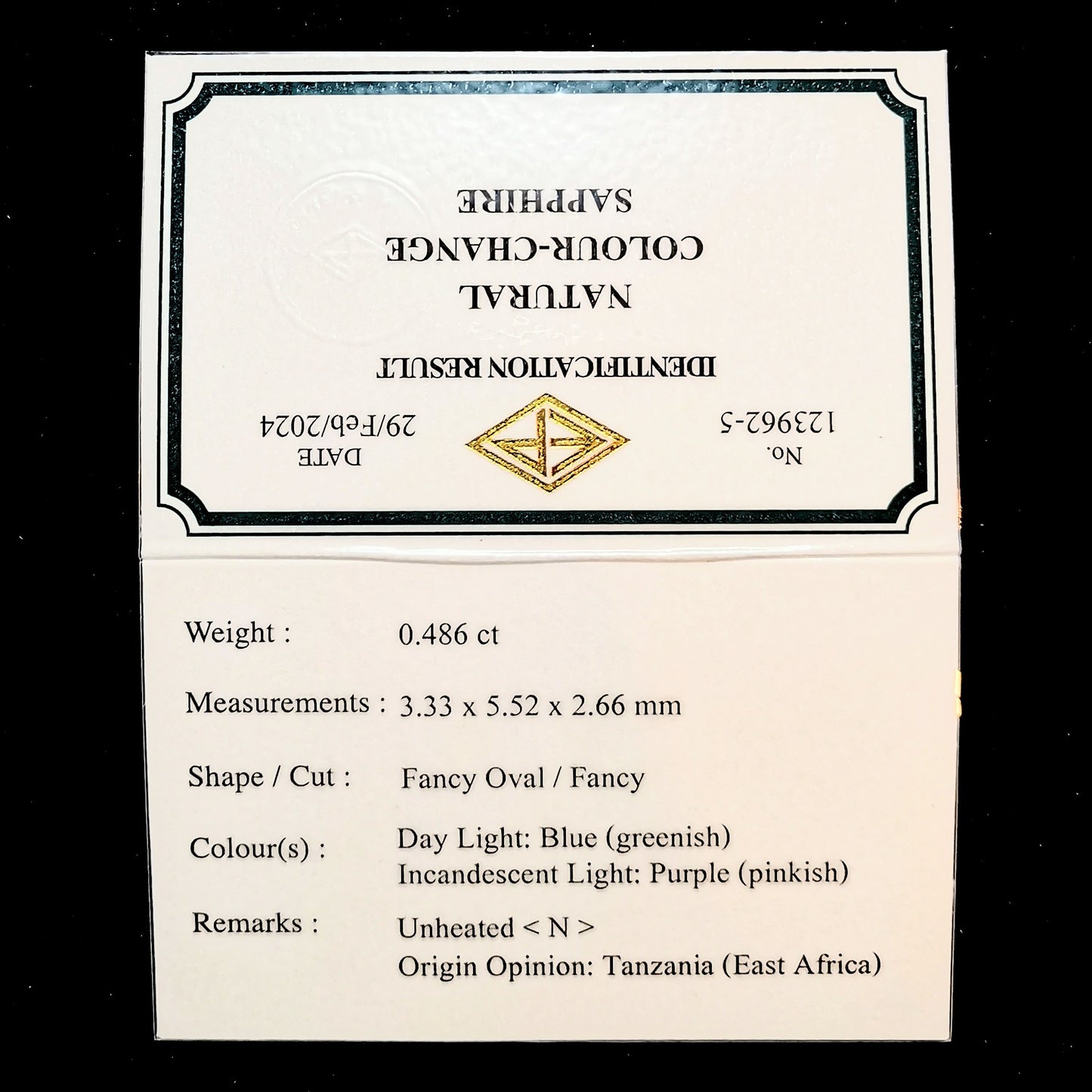 タンザニア産非加熱カラーチェンジサファイア0.486ct★深みの中に潜む多色感とゴールドシルクの銀河広がる