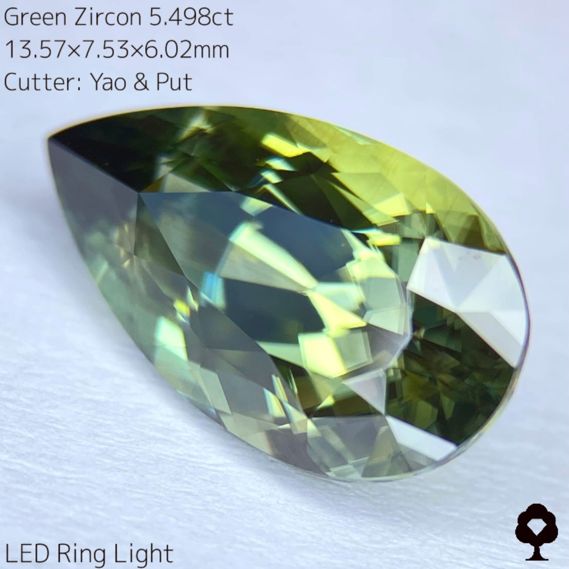 研磨の難しさ最上級の石をツヤツヤに仕上げた名作ペアシェイプ★グリーンジルコン5.498ct