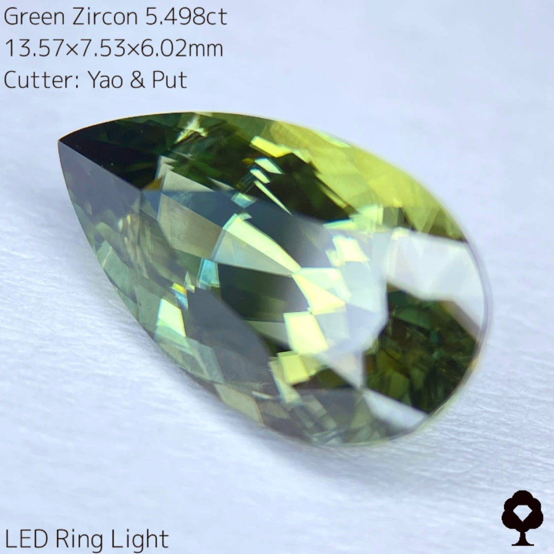 研磨の難しさ最上級の石をツヤツヤに仕上げた名作ペアシェイプ★グリーンジルコン5.498ct