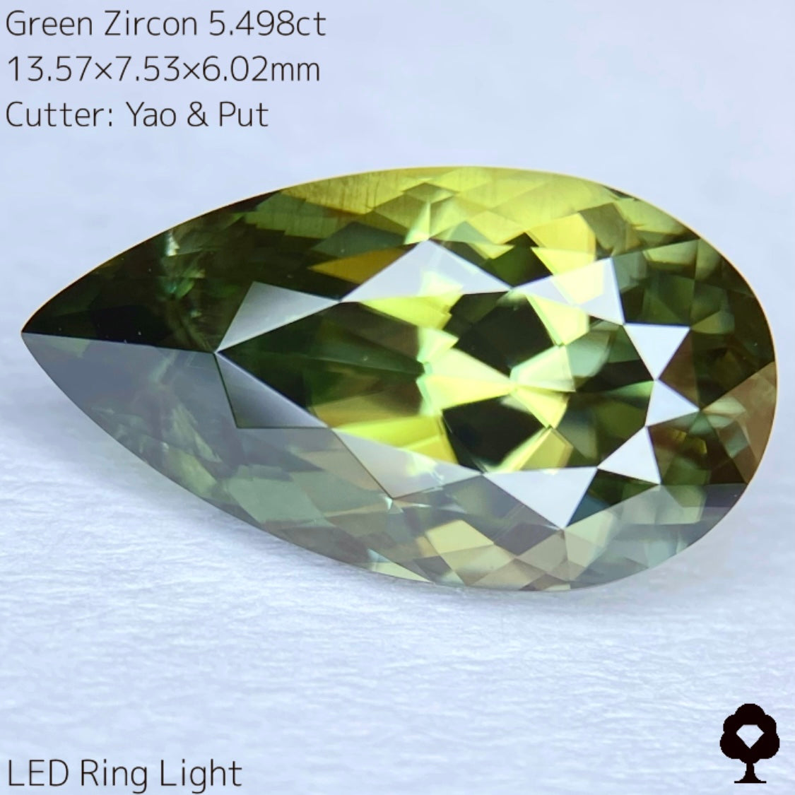 研磨の難しさ最上級の石をツヤツヤに仕上げた名作ペアシェイプ★グリーンジルコン5.498ct