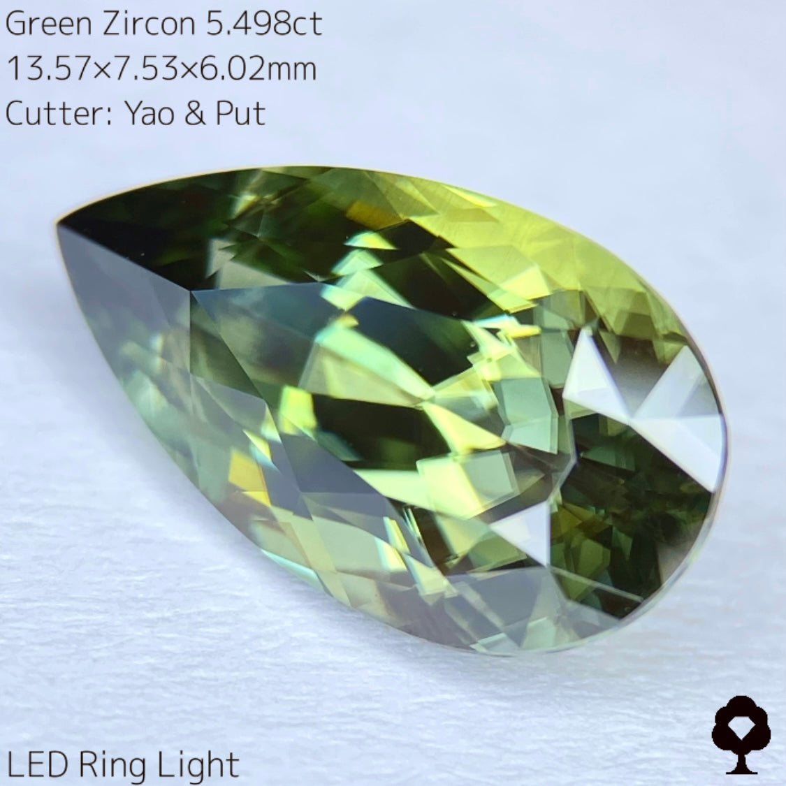 研磨の難しさ最上級の石をツヤツヤに仕上げた名作ペアシェイプ★グリーンジルコン5.498ct
