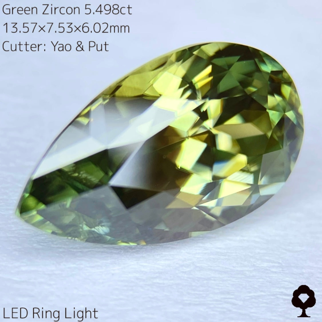 研磨の難しさ最上級の石をツヤツヤに仕上げた名作ペアシェイプ★グリーンジルコン5.498ct