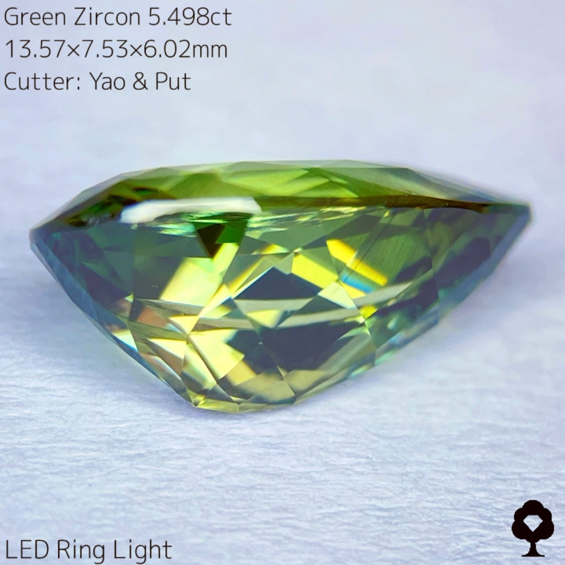 研磨の難しさ最上級の石をツヤツヤに仕上げた名作ペアシェイプ★グリーンジルコン5.498ct