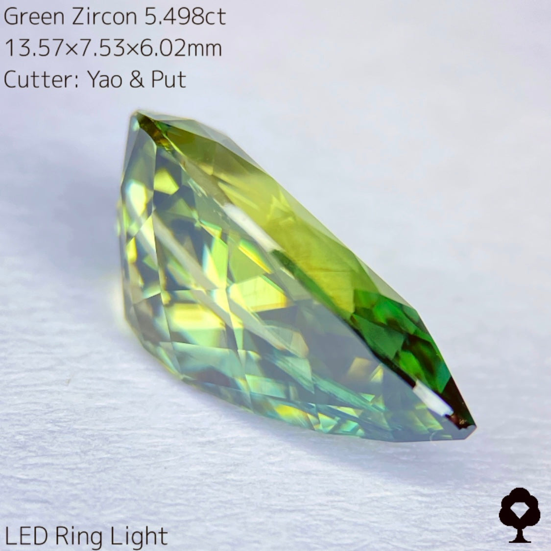 研磨の難しさ最上級の石をツヤツヤに仕上げた名作ペアシェイプ★グリーンジルコン5.498ct