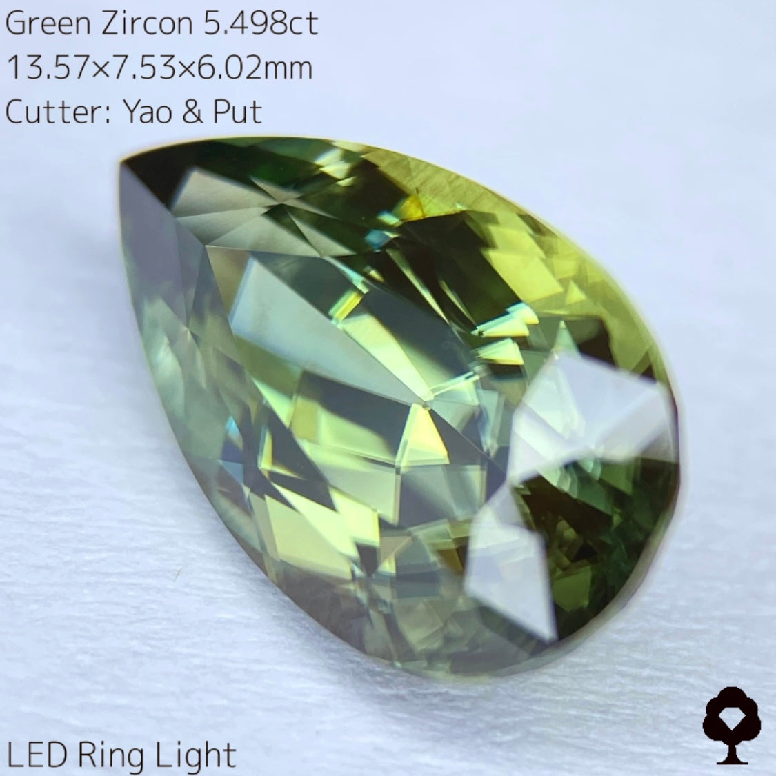 研磨の難しさ最上級の石をツヤツヤに仕上げた名作ペアシェイプ★グリーンジルコン5.498ct