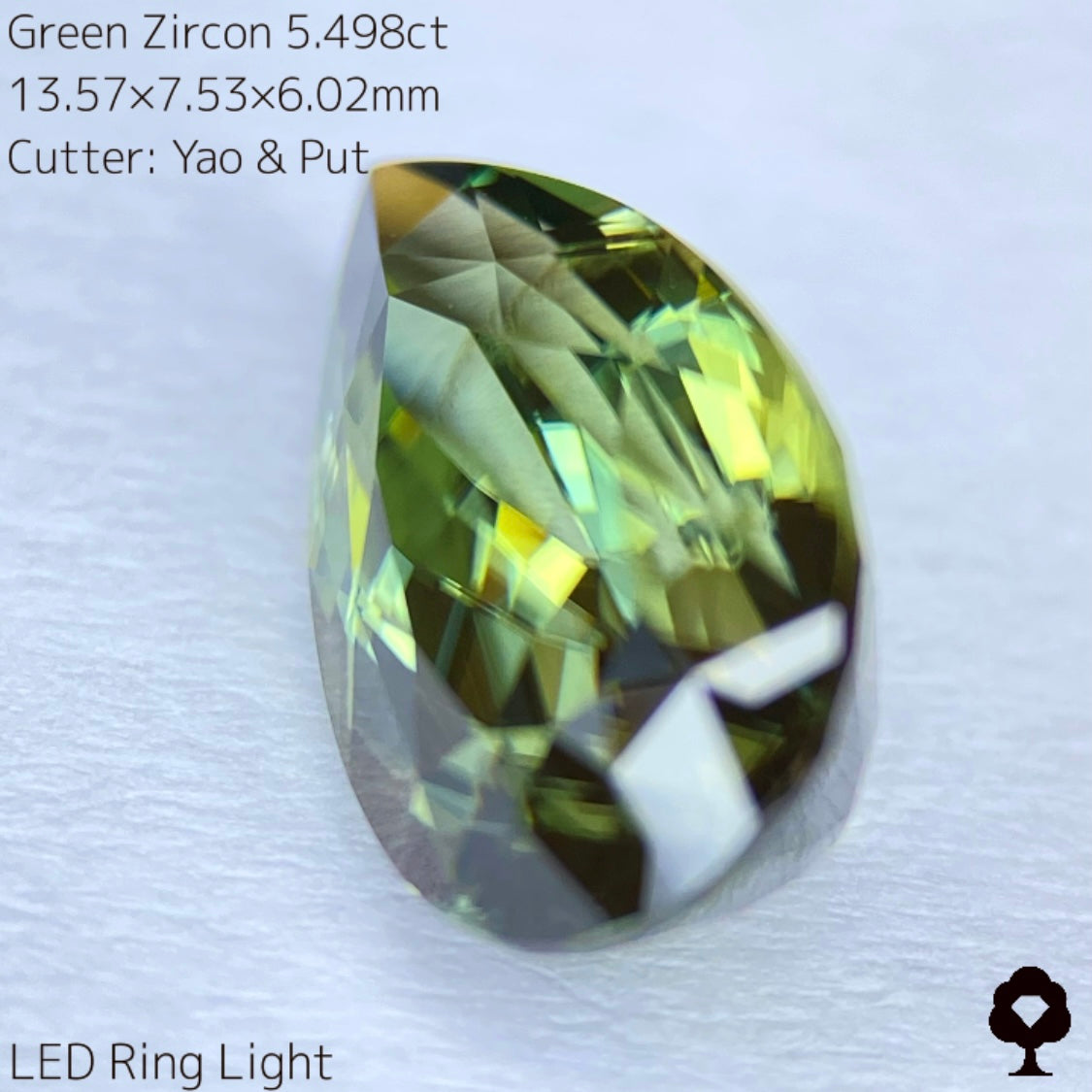 研磨の難しさ最上級の石をツヤツヤに仕上げた名作ペアシェイプ★グリーンジルコン5.498ct
