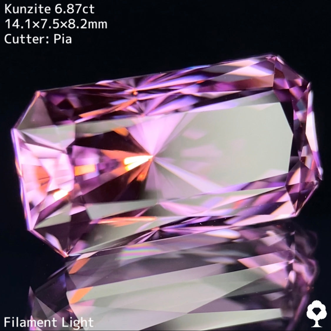 圧倒的な放射線状カットの煌めきの濃いパープリッシュピンクの大粒傑作★クンツァイト 6.87ct
