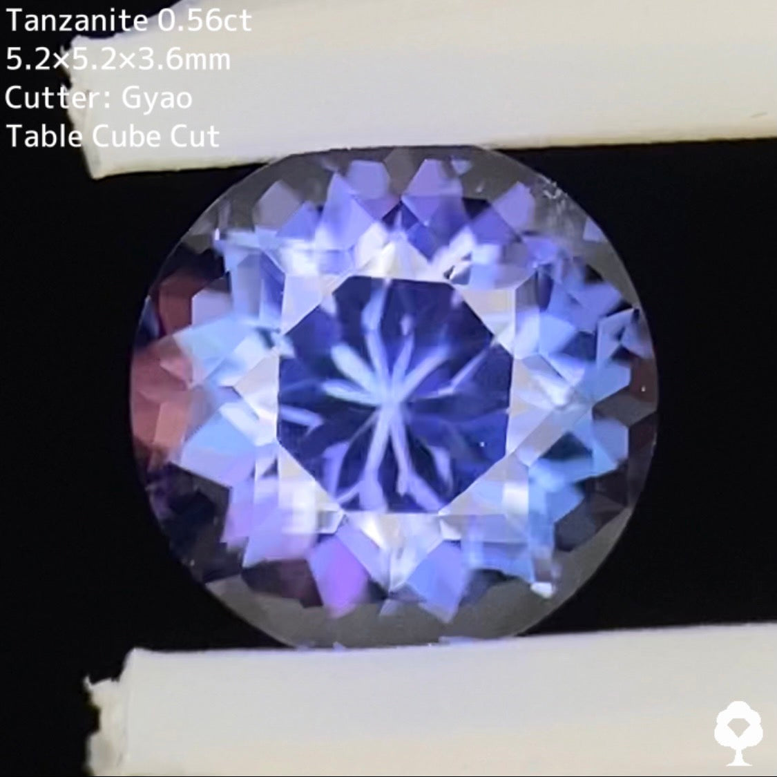 ブルーとパープル混ざり合う紫陽花咲くテーブルキューブカット★タンザナイト 0.56ct ゲオちゃん作品