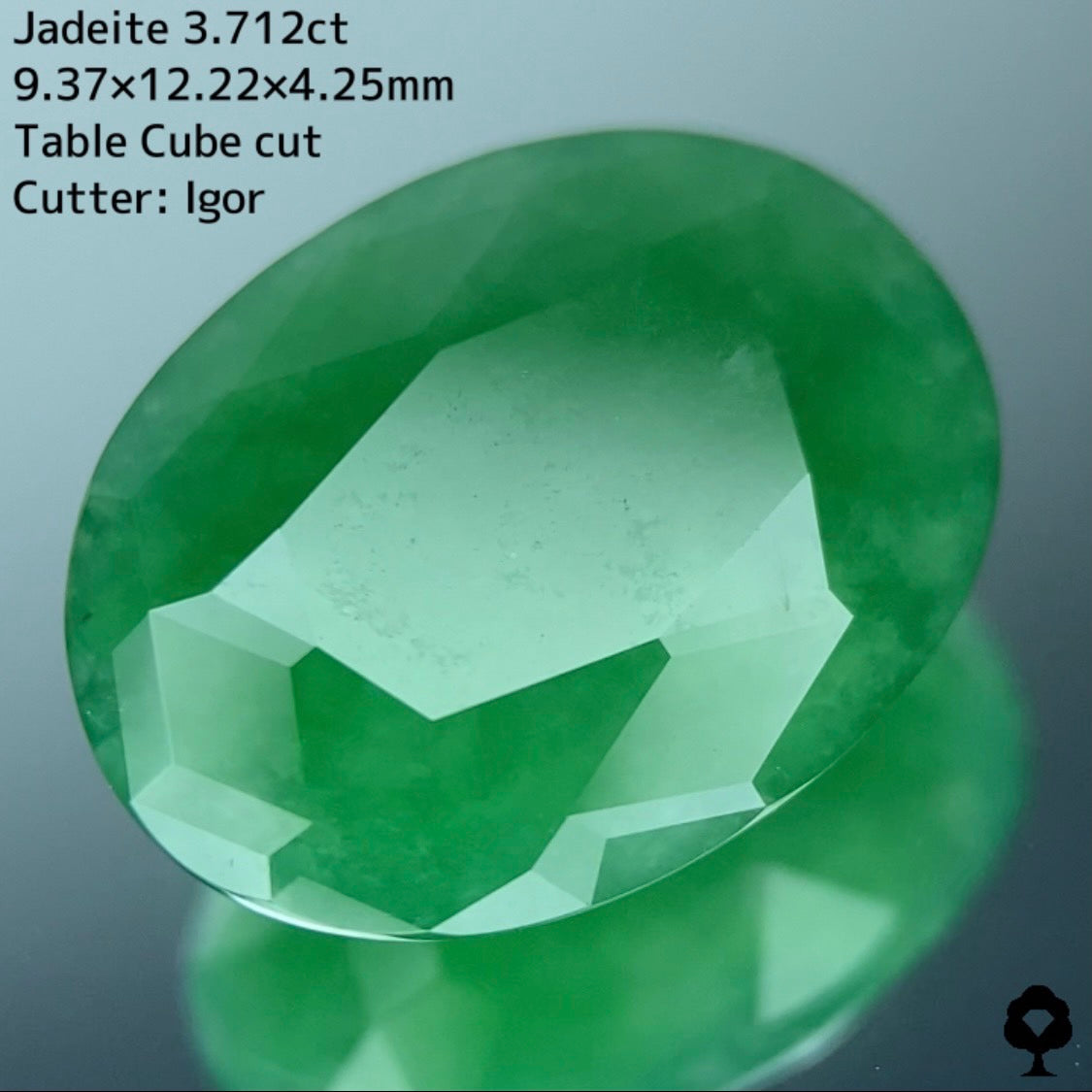 ヒスイの概念が覆る箱のカタチがテーブル周りに浮かぶキューブカット★翡翠ジェダイト 3.712ct【7ZBご利用可】