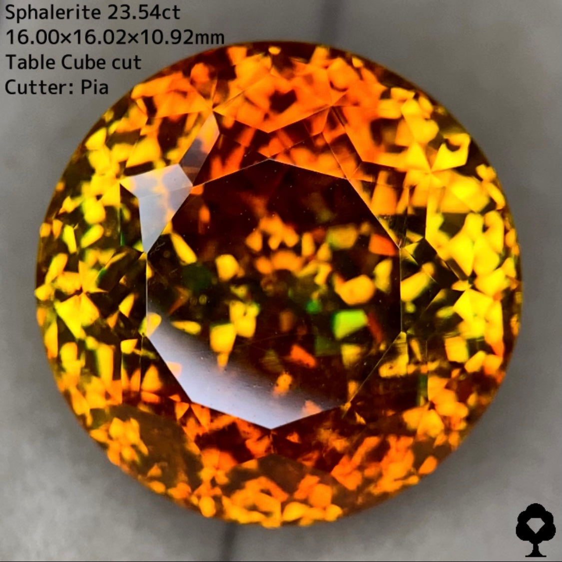 スファレライト23.54ct★超大粒のオレンジ・イエロー・グリーン混ざり合うパーティ感美しい大迫力のテーブルキューブカット