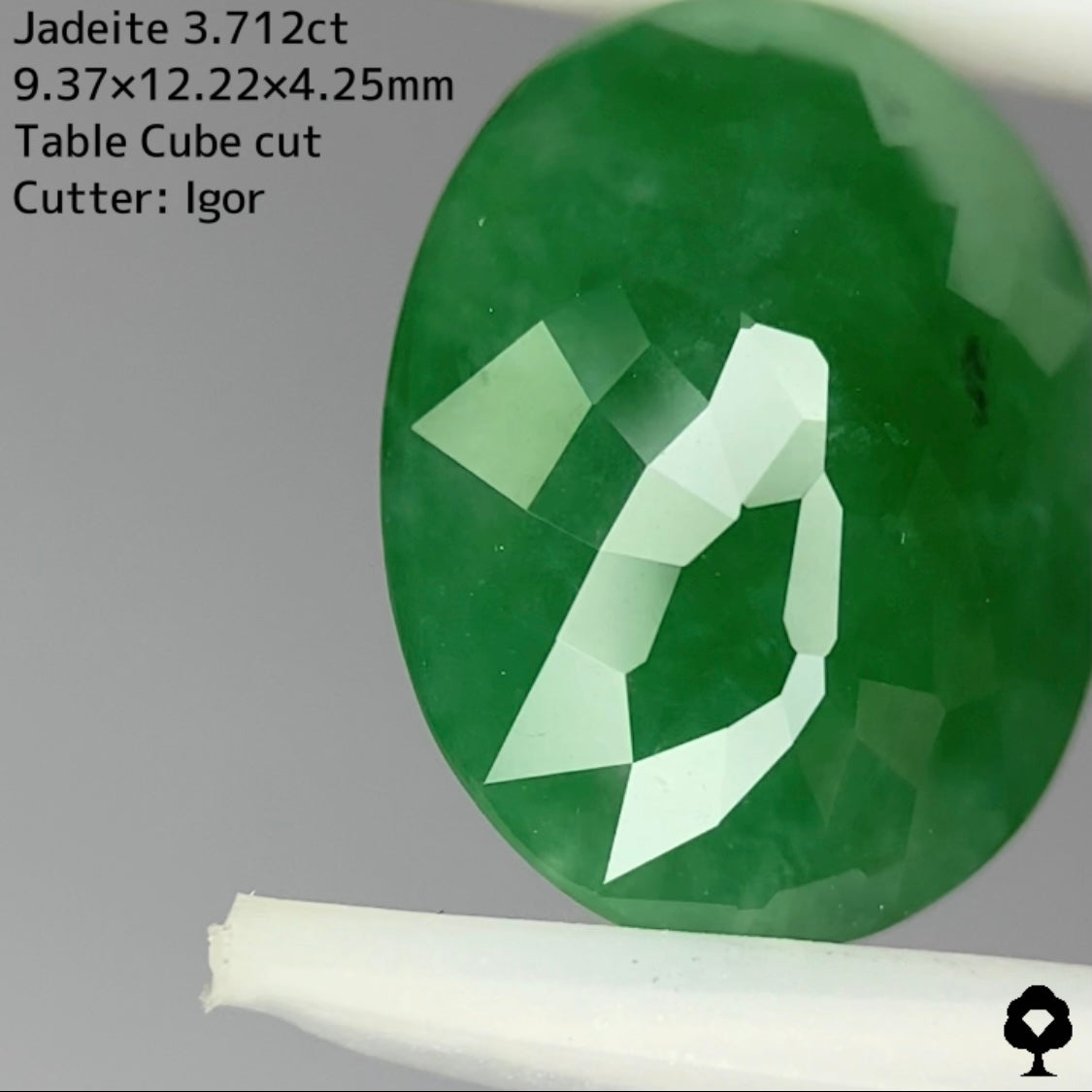 ヒスイの概念が覆る箱のカタチがテーブル周りに浮かぶキューブカット★翡翠ジェダイト 3.712ct【7ZBご利用可】