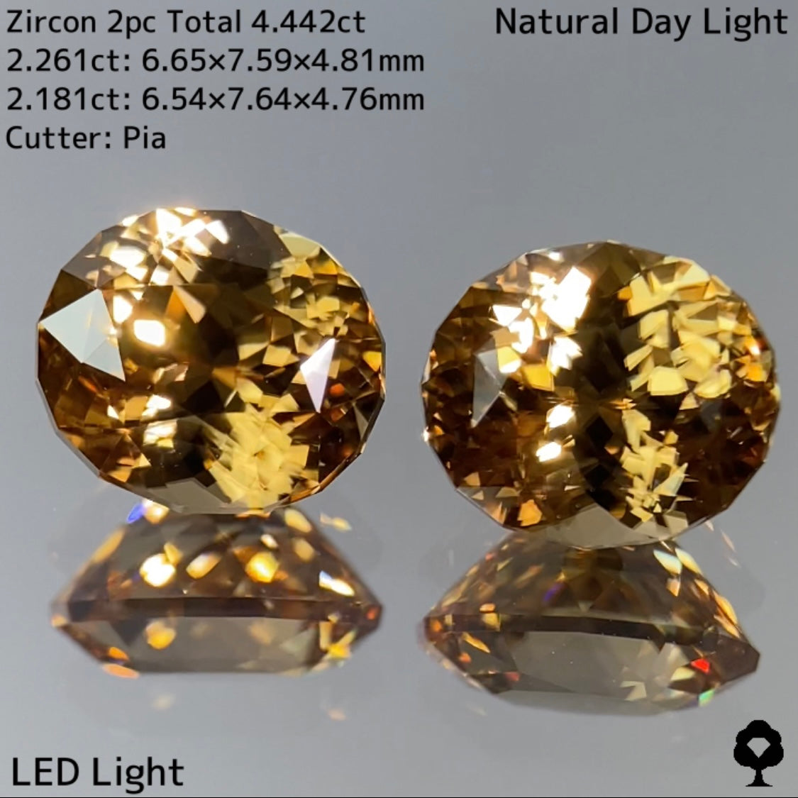 ゴージャスかつシックさもある存在感抜群のギラギラペア★ジルコン 2.261ct / 2.181ct / 2pc Total 4.442ct【10ZBご利用可】