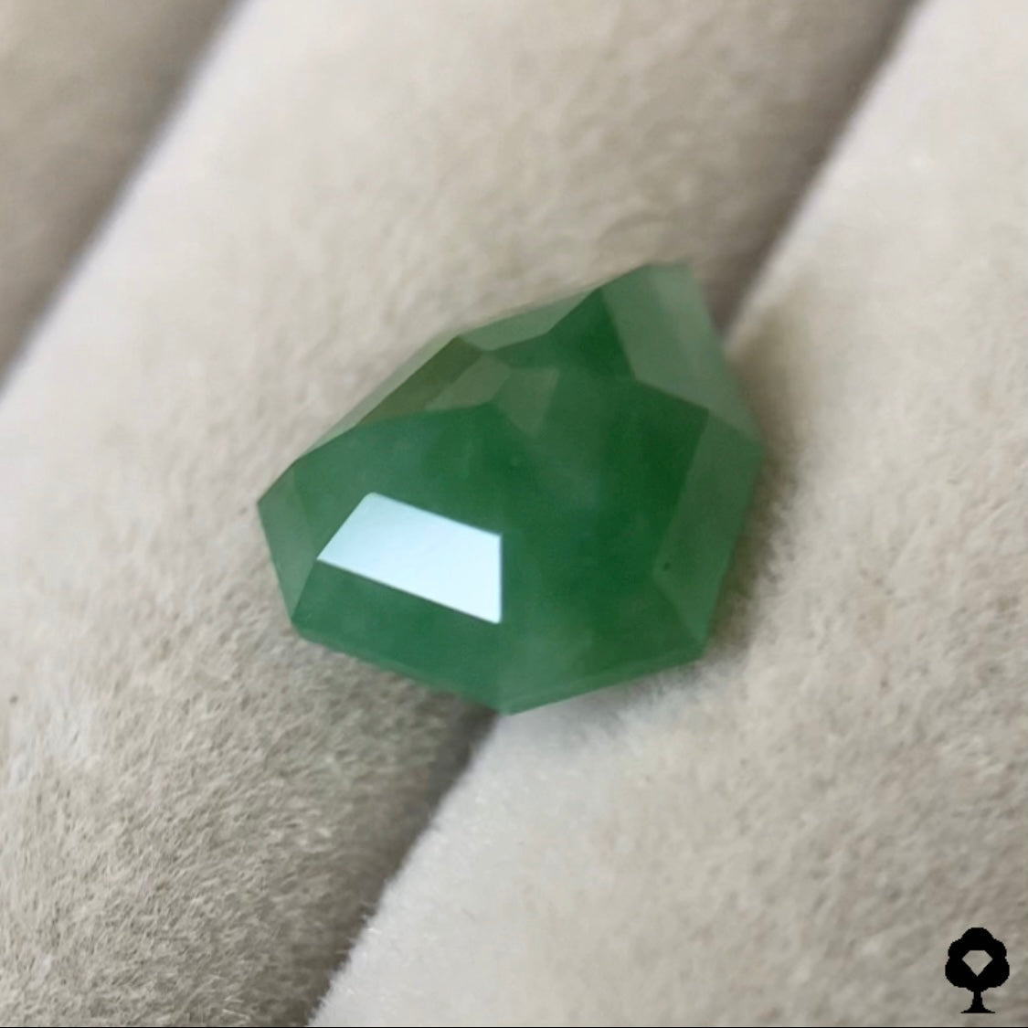 ほどよい濃さの緑で優しく面白さもある新宝石型カット★ヒスイ(翡翠)1.997ct